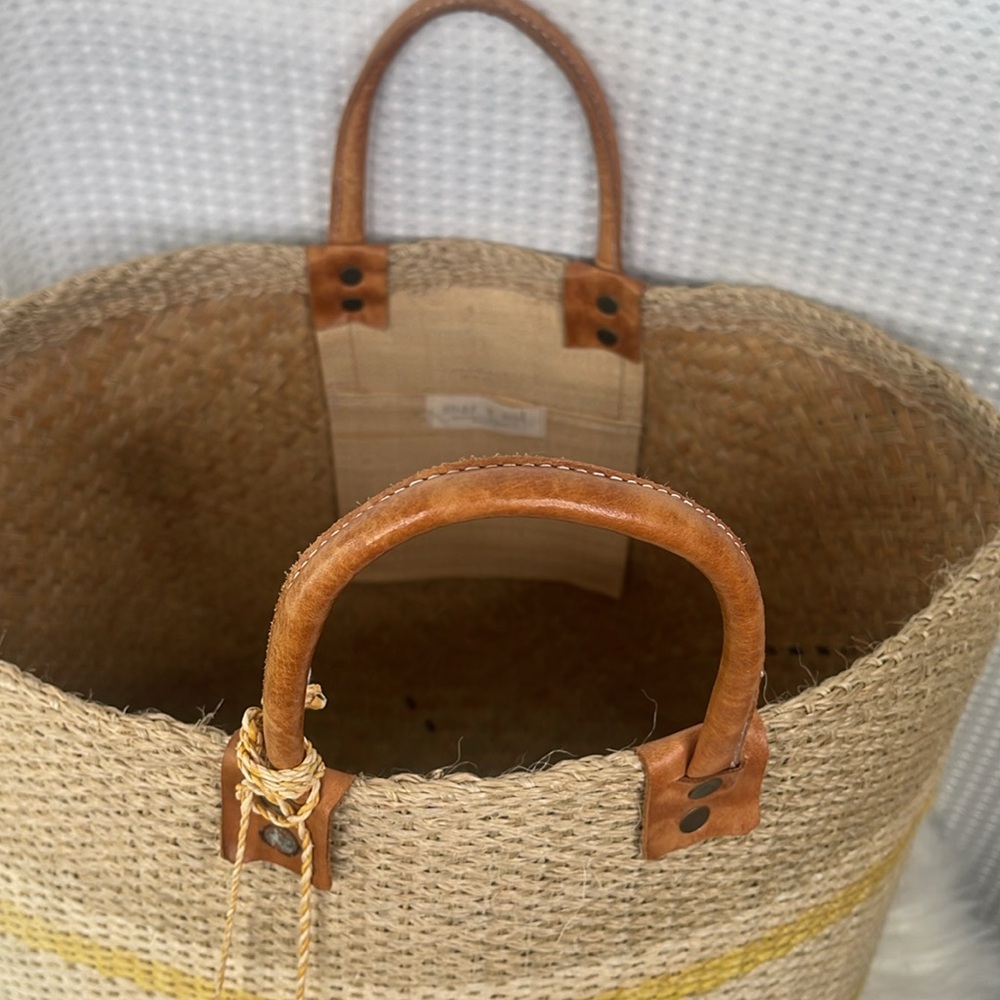 Mar Y Sol Cyprus Basket Tote Handwoven Raffia & Sisal Straw Market Beach Home - Picture 3 of 11